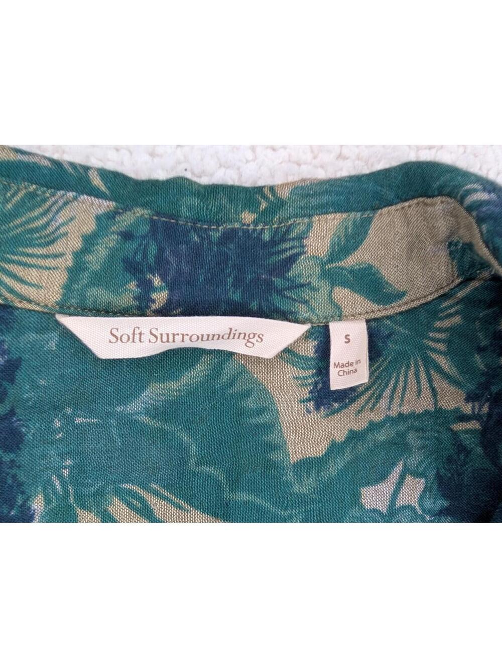 Soft Surroundings Floral Green Cotton Long Sleeve V-Neck Collar Blouse Top Sz S - Picture 7 of 9